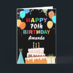 70th Happy Birthday Colorful Balloons Cake Black Kort<br><div class="desc">70th Happy Birthday Colorful Balloons Cake Black with personalized name. For further customization,  please click the "Customize it" button and use our design tool to modify this template.</div>