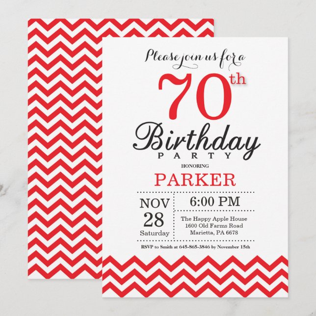 70th Röd sparre för födelsedaginbjudan Inbjudningar (Fram/baksida)
