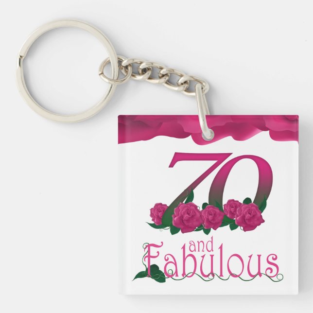 70th Rosa blom- keychain för födelsedagrosablomma (Framsidan)