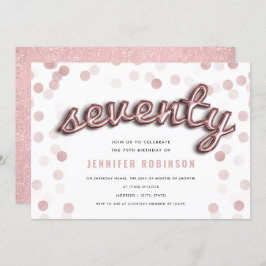 70th Rosa guld- ballongglitter för födelsedag Inbjudningar