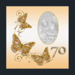 70th sjuttionde födelsedaghöstfoto inbjudningar<br><div class="desc">En härlig design av fjärilar i orange-, brunt- och topazelfenbenbeige som omges av guld- blommigt, virvlar runt och en mjuk persika- och vitbakgrund. SIFFER- - ta den bort, om användas inte för ett sjuttionde födelsedagfirande. IDEAL FÖR - "förlovat par", ", är vi förlovade" meddelanden, "den brunt- och orange" årsdagen/nedgångbröllop, "möhippor"...</div>