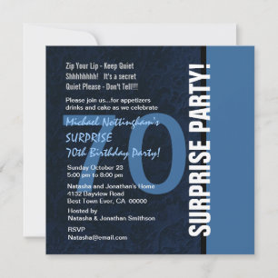 70th SURPRISE Birthday Modern Midnight Blue W102 Inbjudningar