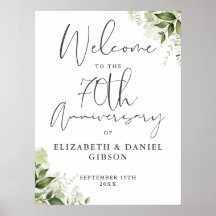 70th Wedding Anniversary Greenery Welcome Sign
