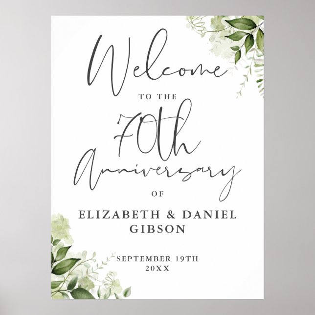 70th Wedding Anniversary Greenery Welcome Sign Poster (Framsidan)