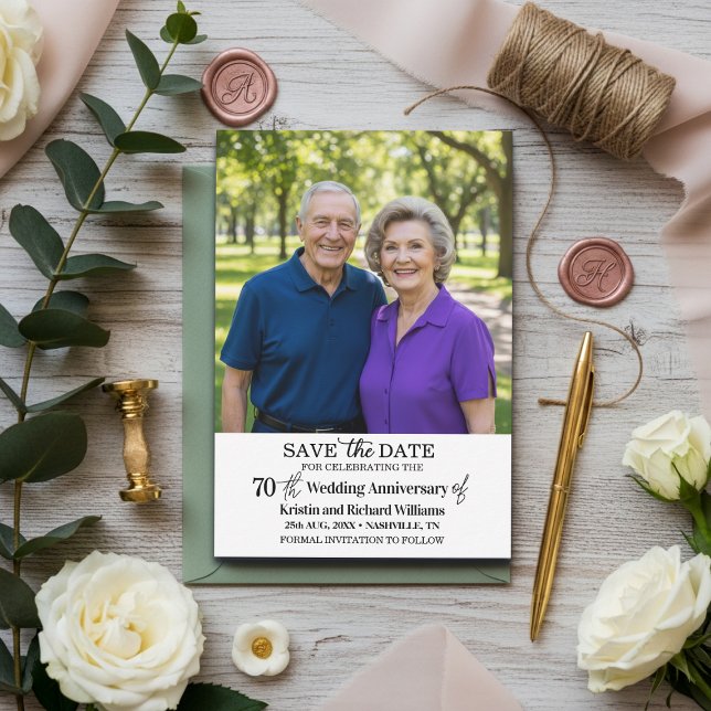 70th Wedding Anniversary Save the Date Photo Anteckningskort (Skapare uppladdad)