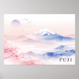 70x50cm(28x20")Mt. Fuji&Cherry Blossoms Watercolor Poster