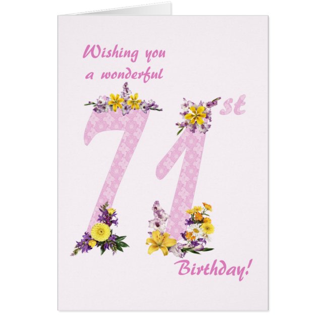 71:a födelsedag Flower Decorated Numbers Hälsningskort (Framsidan)