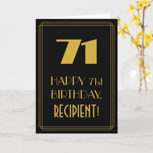 71:a födelsedagen - Art Deco Inspired Titta "71" o Kort (Gul blomma)