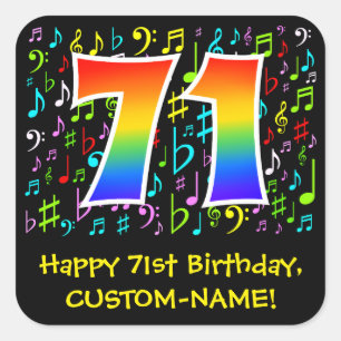 71:a födelsedagen: Colorful Music Symbols, Rainbow Fyrkantigt Klistermärke