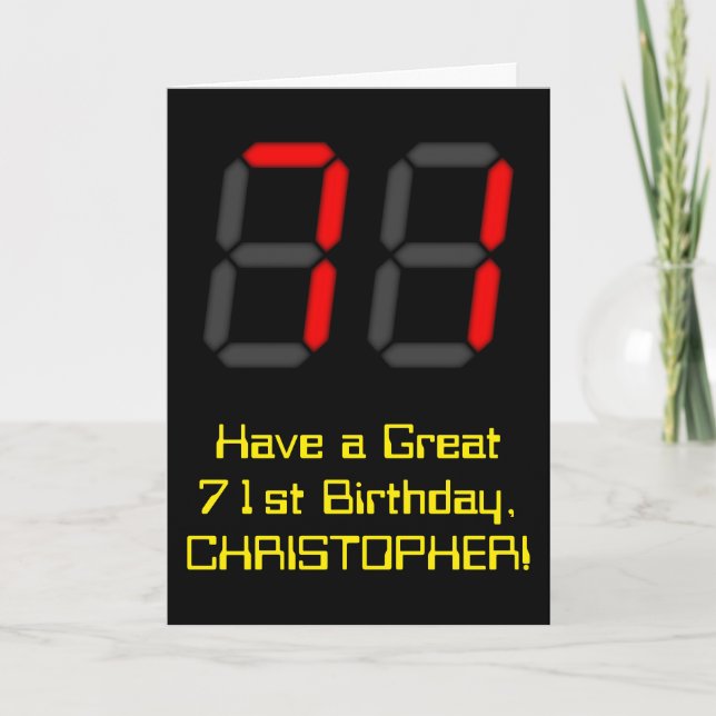 71:a födelsedagen: Red Digital Clock Stil "71" + N Kort (Framsida)