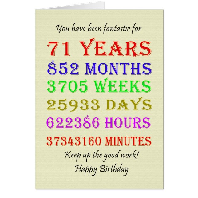 71:a födelsedagsmilstolpar hälsningskort (Framsidan)