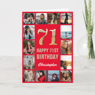 71:a Grattis på födelsedagen Red and Guld Photo Co Kort
