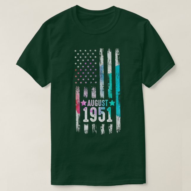71 Ålder, augusti 1951 Amerikansk Flagga 71:e föde T Shirt (Design framsida)