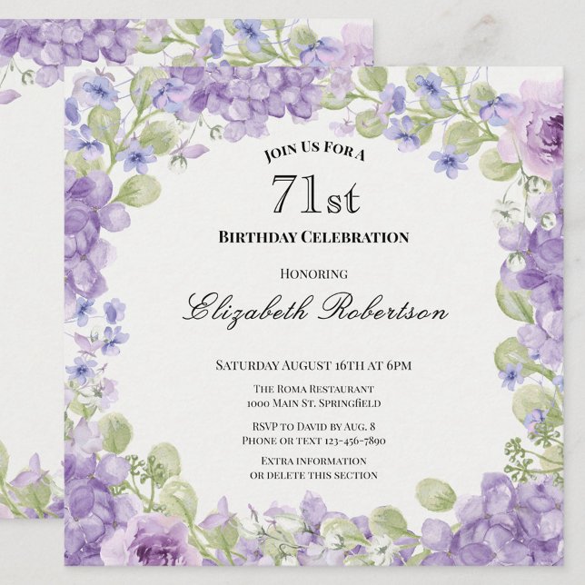 71-årsfirande Inbjudan Elegant Lila Blommig (Skapare uppladdad)