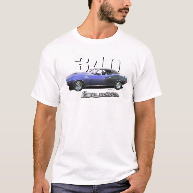 '71 Plymouth Cuda 340" galen plommon ", T Shirt (Framsida)