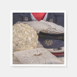 7263-Militär Bröllop med Bouquet & Ringar Pappersservett