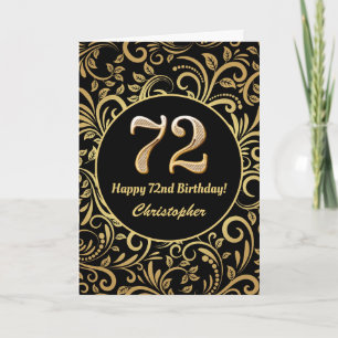 72:a födelsedag Svarta och Guld-Blommönstret Kort