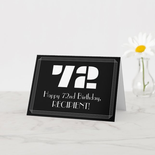 72:a födelsedagen: Art Deco Inspired Titta "72" oc Kort (Liten växt)