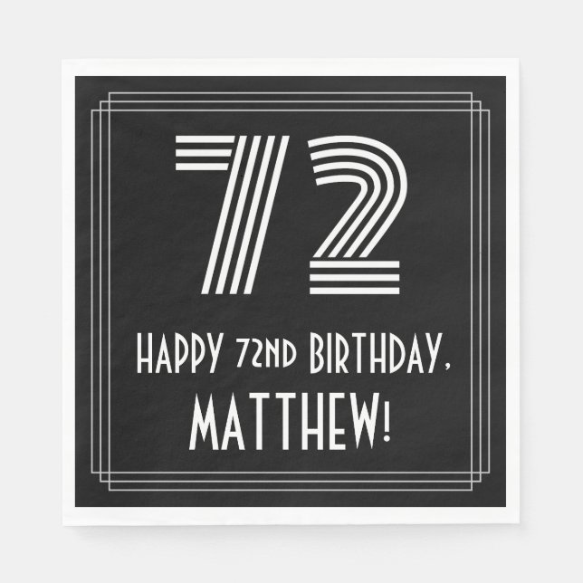 72:a födelsedagen: Art Deco Inspired Titta "72" +  Pappersservett (Framsidan)