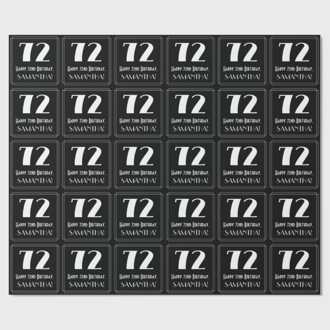 72:a födelsedagen - Art Deco Inspired Titta "72",  Presentpapper (Platt)