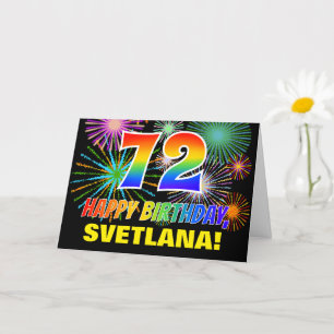 72:a födelsedagen: Fet, Roligt, Fireworks, Regnbåg Kort