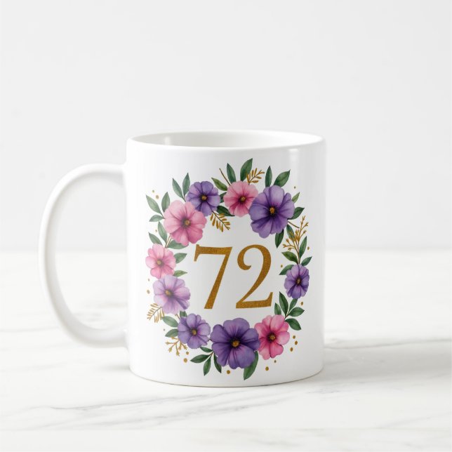 72:a födelsedagen Mugg - Blommigt Utandning med Gu (Vänster)