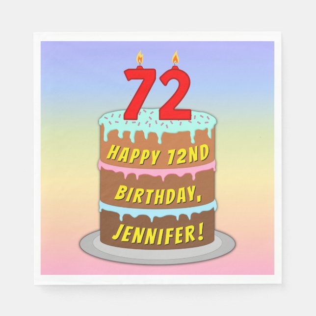 72:a födelsedagen: Roligt Cake and Candles + Anpas Pappersservett (Framsidan)