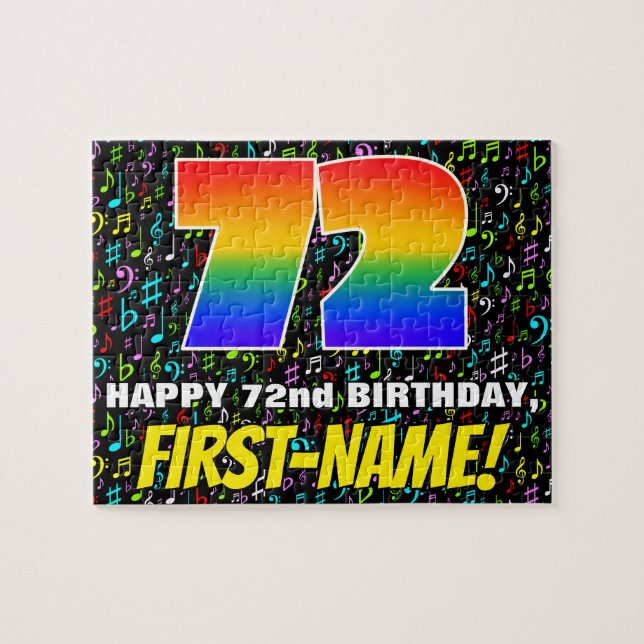 72:a födelsedagen - Roligt, färgstarka musiksymbol Pussel (Horisontell)