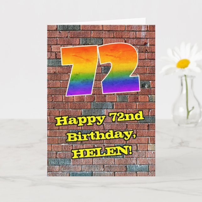 72:a födelsedagen: Roligt Graffiti-Inspired Rainbo Kort (Liten växt)