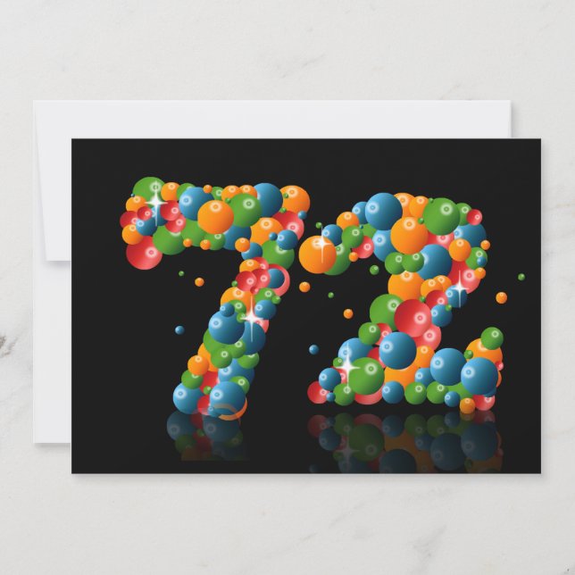 72:a Födelsedagsfesten, med bubblor och bollar Inbjudningar (Framsida)