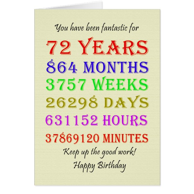 72:a födelsedagsmilstolpar hälsningskort (Framsidan)
