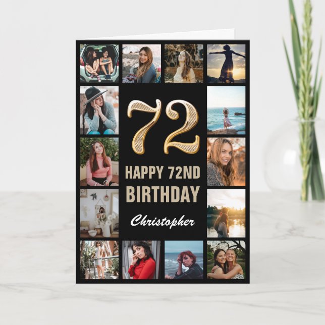 72:a Grattis på födelsedagen Black and Guld Photo  Kort (Framsida)
