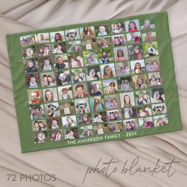 72 Fotokollagegaller med text - grön Fleecefilt (Photo Blanket - Custom Pictures in a Collage)
