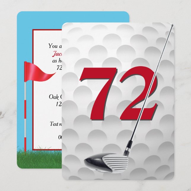 72nd Birthday Golf Theme Party Inbjudningar (Fram/baksida)