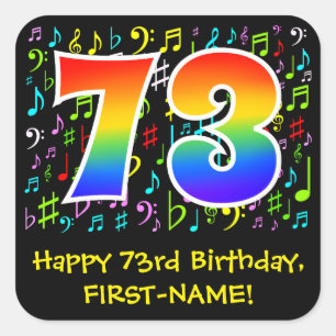 73:e födelsedagen: Colorful Music Symbols, Rainbow Fyrkantigt Klistermärke