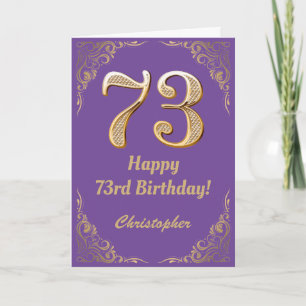 73:e födelsedagen Lila och Guld Glitter Ram Kort