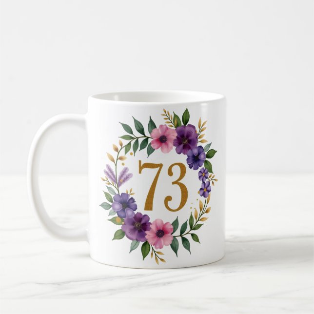 73:e födelsedagen Mugg - Blommigt Utandning med Gu (Vänster)