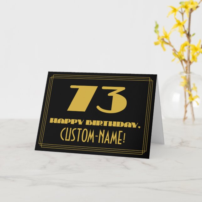 73:e födelsedagen: Namn + Art Deco Inspired (73) Kort (Gul blomma)