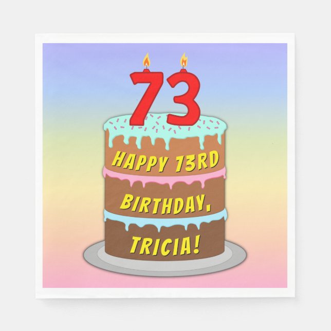 73:e födelsedagen: Roligt Cake and Candles + Anpas Pappersservett (Framsidan)
