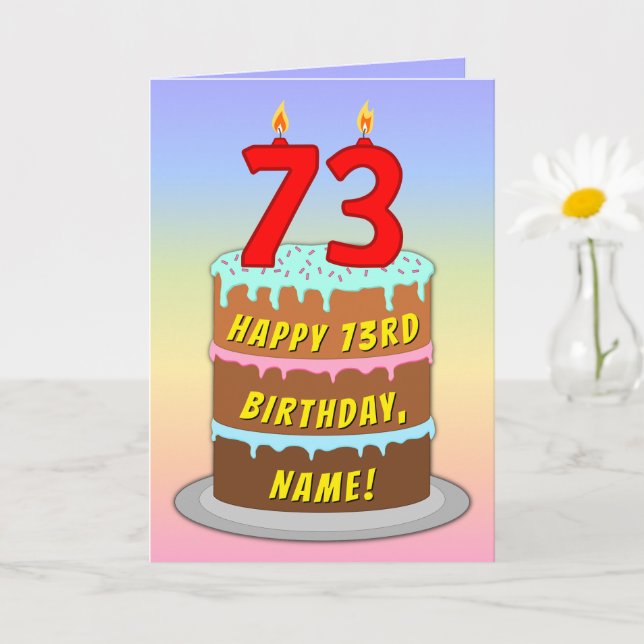 73:e födelsedagen - Roligt Cake & Candles, med ege Kort (Liten växt)
