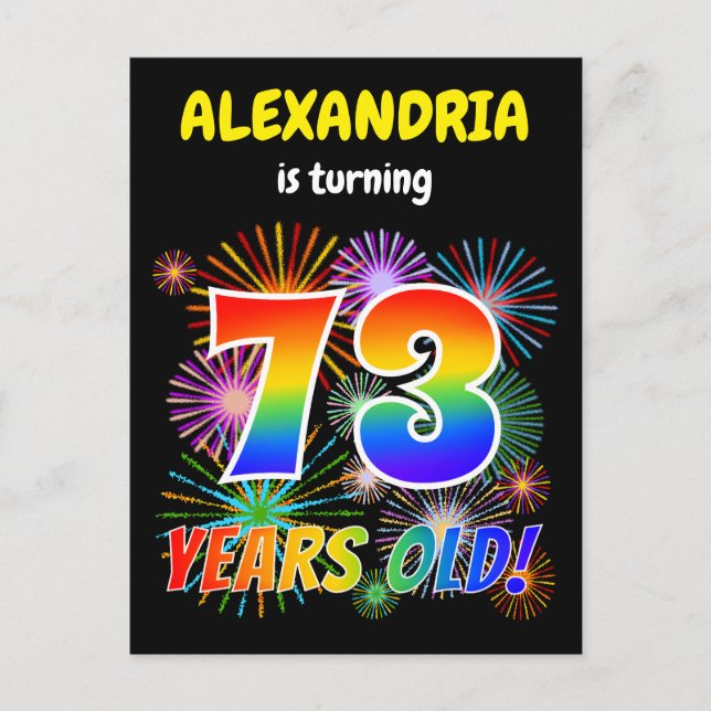 73:e födelsedagen - Roligt Fireworks, Regnbåge "73 Vykort (Framsida)