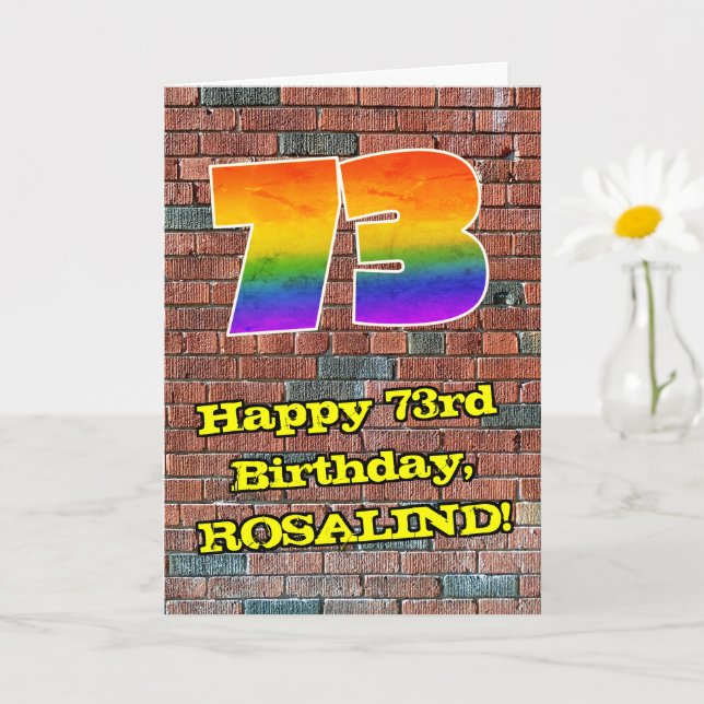 73:e födelsedagen: Roligt Graffiti-Inspired Rainbo Kort (Liten växt)