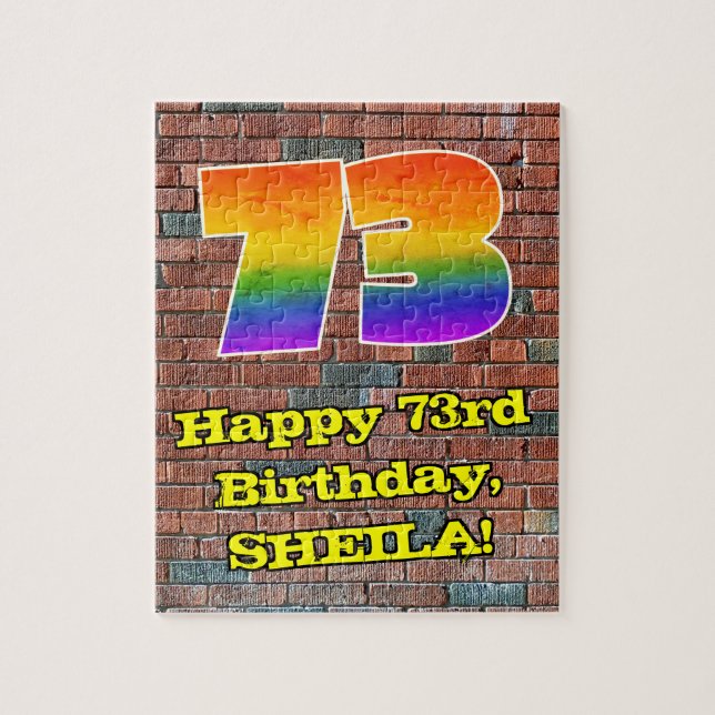 73:e födelsedagen: Roligt Graffiti-Inspired Rainbo Pussel (Vertikal)
