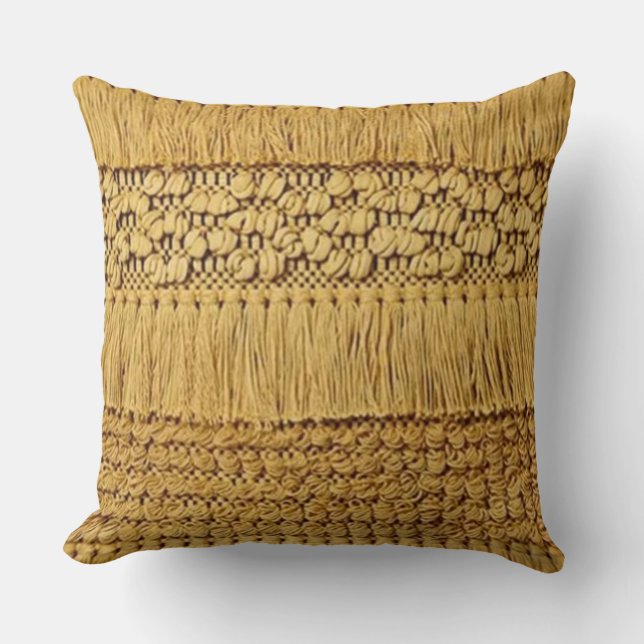 73, Woven, (Faux), Gold with Fringe Accents Kudde (Framsida)