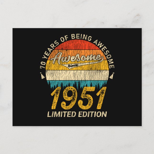 74 År Gammal 1951 Retro Awesome 74-årspresent Vykort (Framsida)