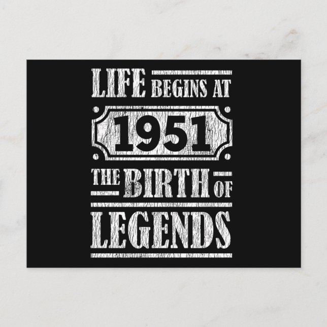 74 Årig 1951 Födelsedag För Legend 74-årsdag Vykort (Framsida)