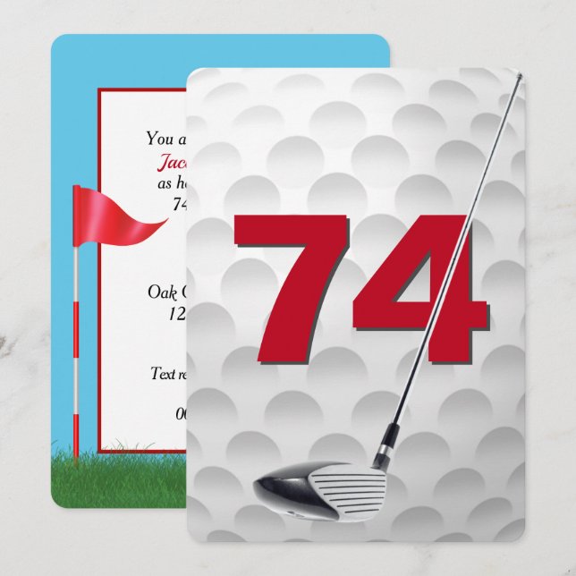 74-års födelsedags golf tema fest inbjudningar (Fram/baksida)