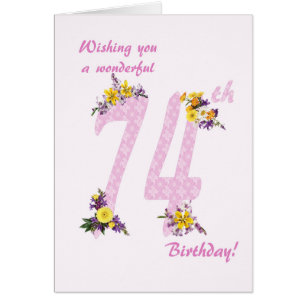 74:e födelsedag Flower Decorated Numbers Hälsningskort
