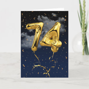 74:e födelsedag Guld Mylar Balloon and Confetti Ca Kort