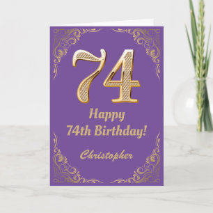 74:e födelsedag Lila och Guld Glitter Ram Kort